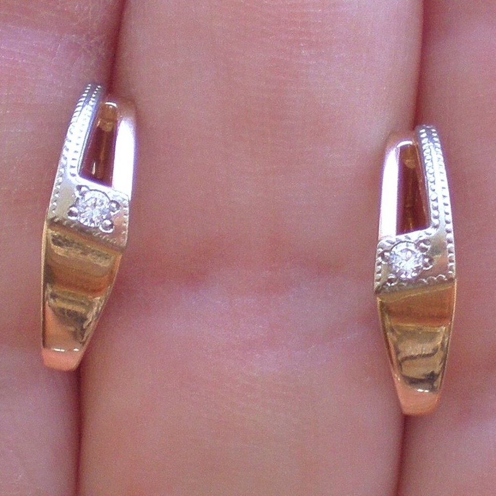 Ukrainian Solid 14K 585 Rose Pink White Gold CZ Pierced EARRINGS